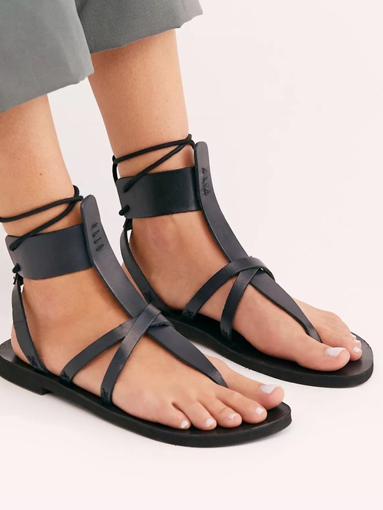 Free People Shoes - Free People Black Leather Gladiator Lace-Up Sandals